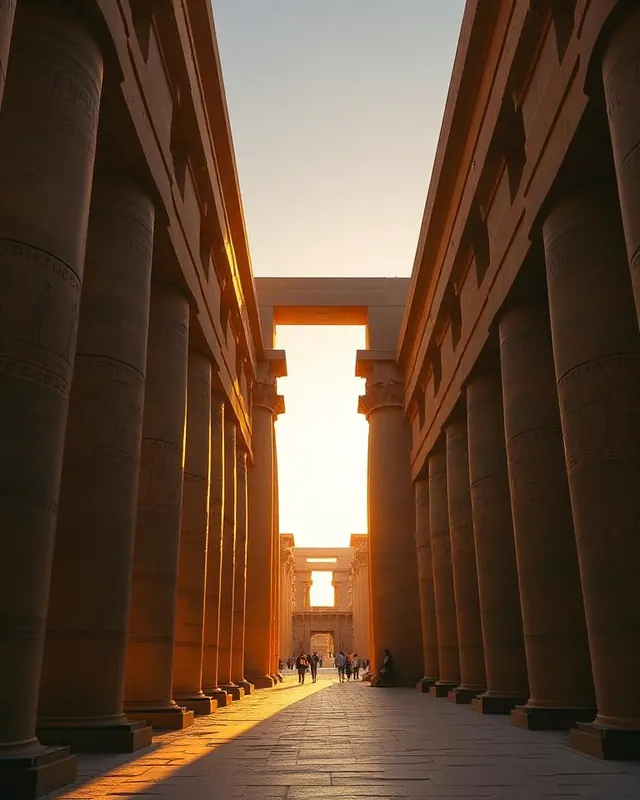 Warm Egyptian architecture beside design sketches